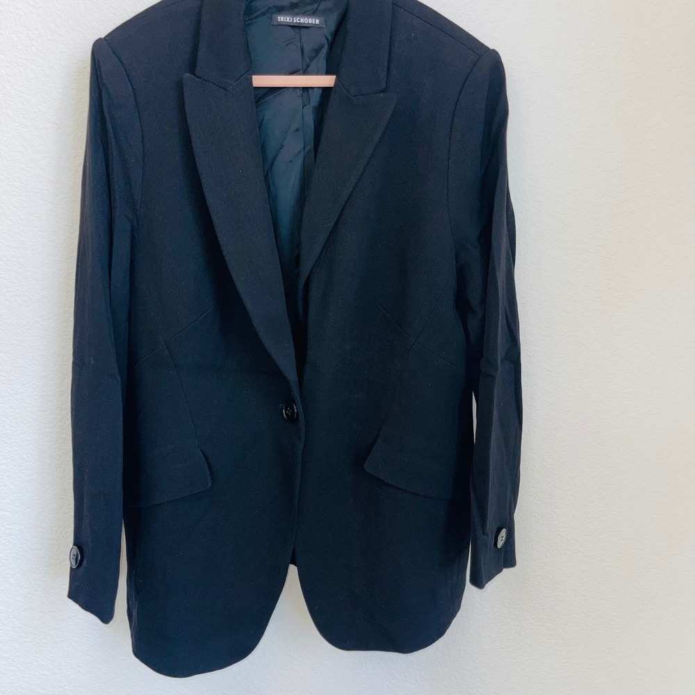 Trixi Schober Germany Black Stretch Wool Tailored Single Button Blazer US 18